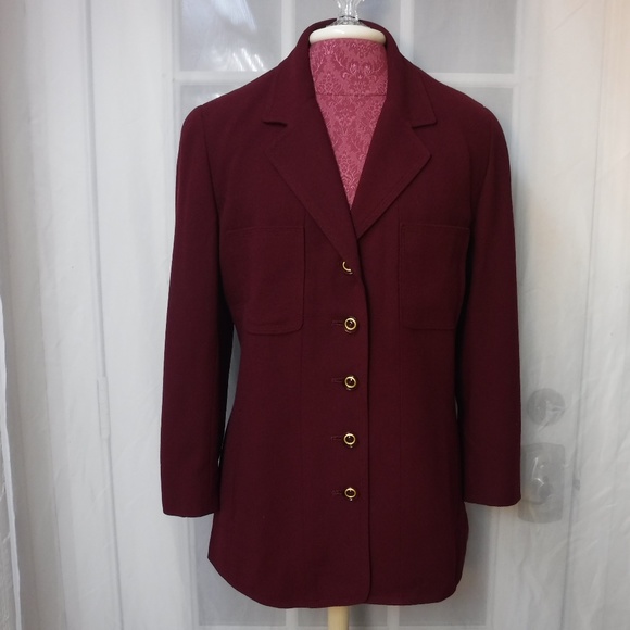 Carlisle Maroon Color Wool Button Up Blazer Jacket - Picture 10 of 11